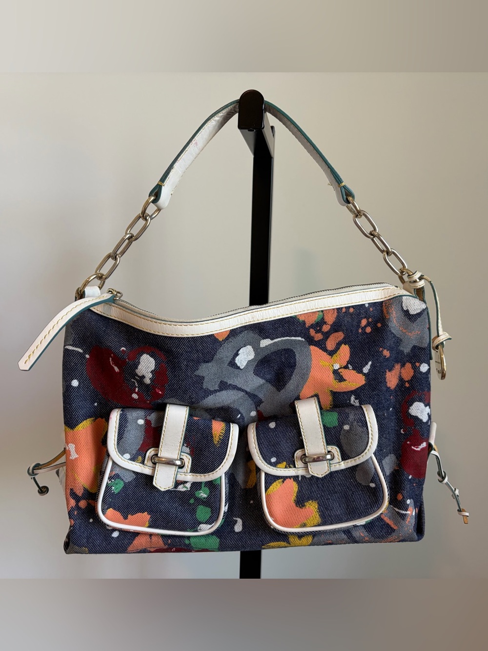 Dooney & Bourke Vintage Graffiti Denim Shoulder Bag Y2K Blue Duck Charm